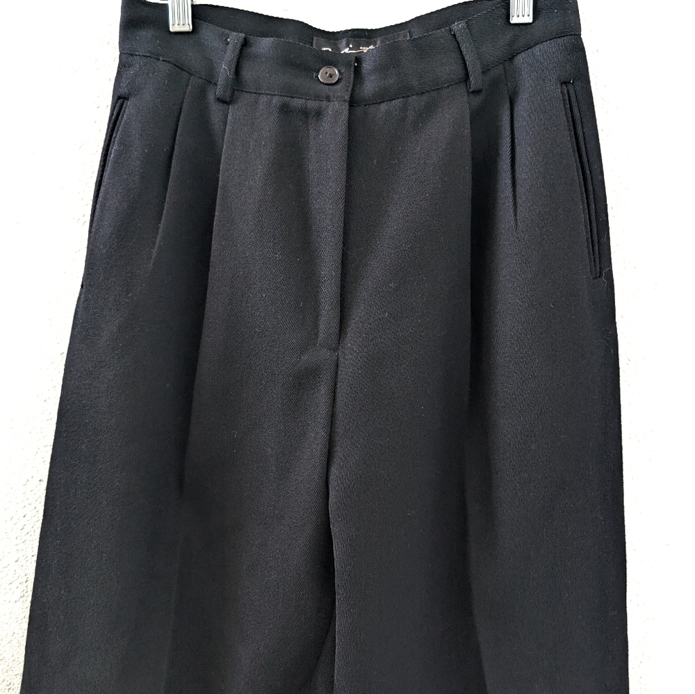 Citi By Yansi Fugel 100% Wool Pants 10 Pleated Front Trouser Tapered Leg Black - Picture 2 of 4